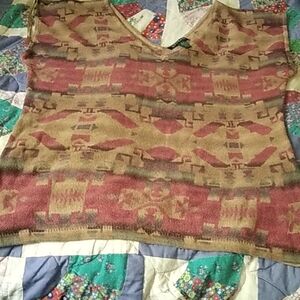 LRL 100%linen western print sleeveless top.size large, no major issues noted